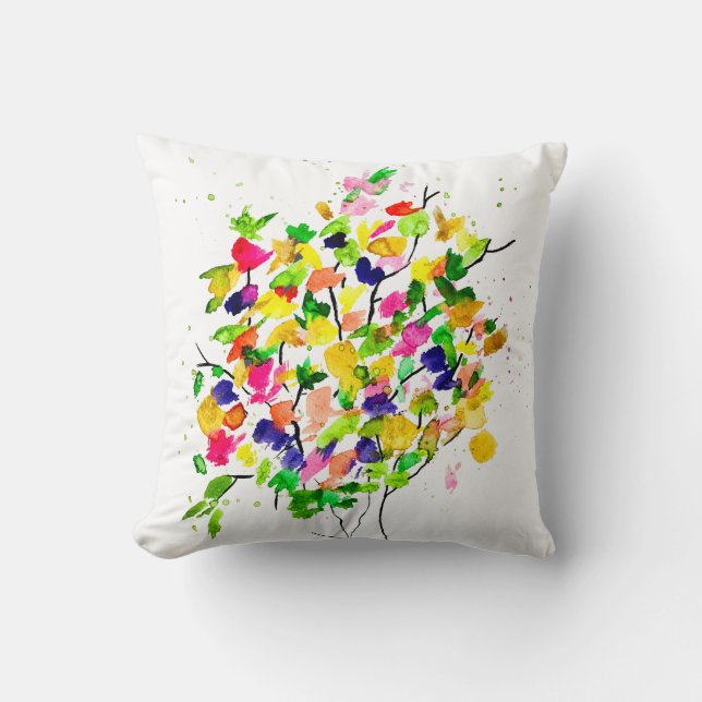 Watercolor colourful tree throw pillow (Front)