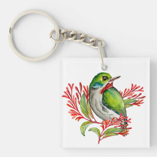 Watercolor colourful tropical bird keychain
