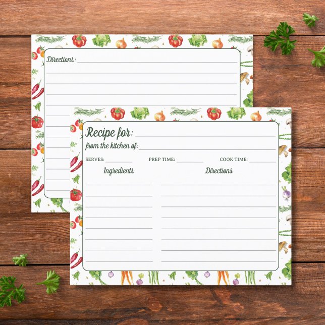 Watercolor Colourful Vegetable Pattern Recipe Card (Creator Uploaded)