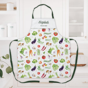 Watercolor Colourful Vegetables Personalized Name Apron