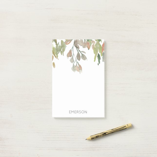 Watercolor Colourful Vine NAME Greenery Artisan Post-it Notes (On Desk)