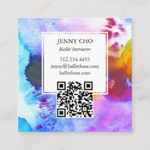 Watercolor Colourful Vivid Textured QR Code Square Business Card