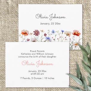 Watercolor Colourful Wildflower Baby Girl Birth Announcement