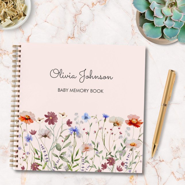 Watercolor Colourful Wildflower Baby Memory Book (In situ)