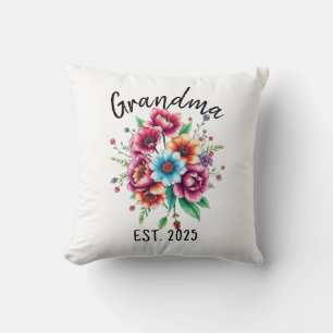 Watercolor Colourful Wildflowers Grandmother Throw Pillow