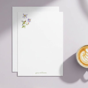 Watercolor Columbine with Hummingbird Personalized Card