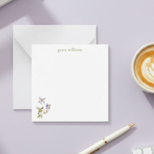 Watercolor Columbine with Hummingbird Personalized Card
