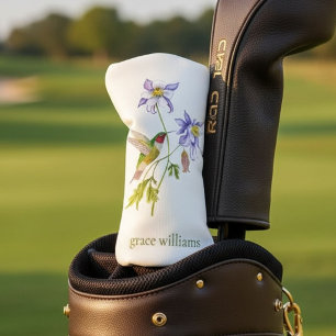 Watercolor Columbine with Hummingbird Personalized Golf Head Cover