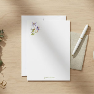Watercolor Columbine with Hummingbird Personalized Stationery