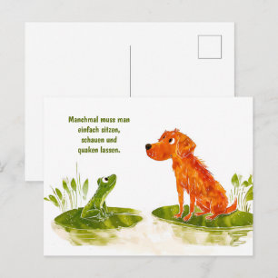Watercolor Comic Dog and Frog on Lily Pad Holiday Postcard
