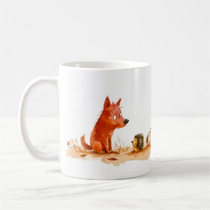 Watercolor Comic Dog and Hedgehog Encounter Coffee Mug