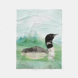 Watercolor Common Loon Bird Nature Art Fleece Blanket