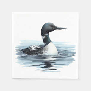Watercolor Common Loon Bird Nature Art Napkin