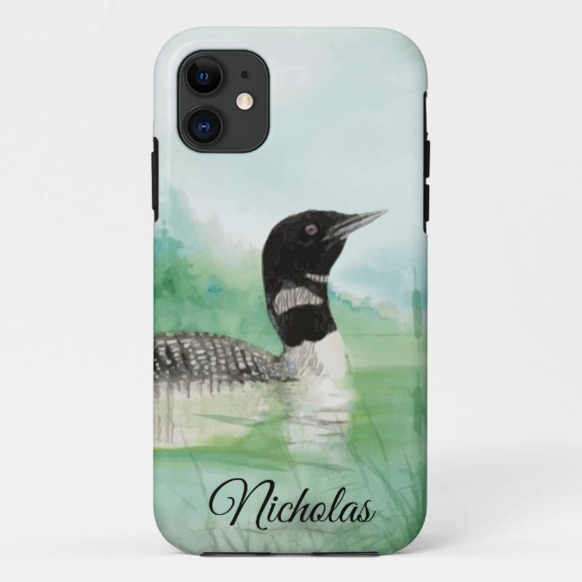 Watercolor Common Loon wilderness Bird Case-Mate iPhone Case (Back)