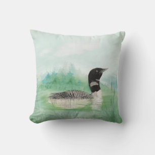 Watercolor Common Loon Wilderness Bird Painting Outdoor Pillow