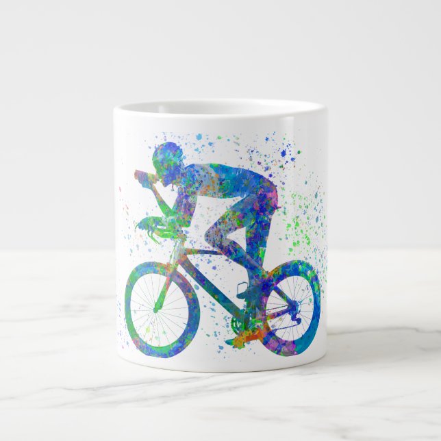 watercolor competition cyclist large coffee mug (Front)