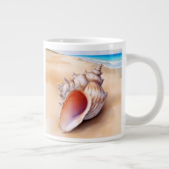  Watercolor Conch Shell on the Beach Large Coffee Mug (Right)