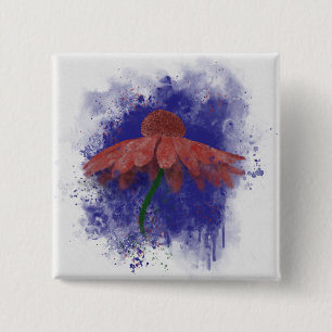 Watercolor Coneflower 2 Inch Square Button