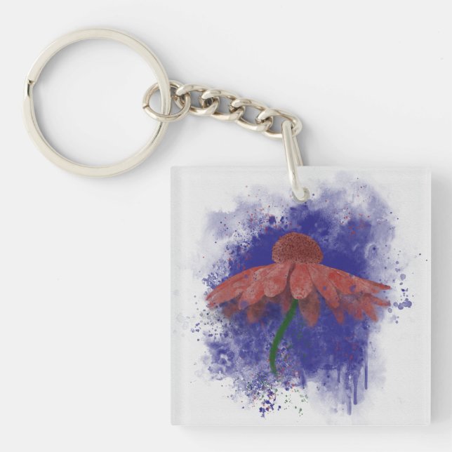 Watercolor Coneflower Keychain (Front)