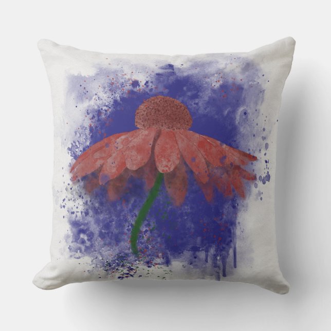 Watercolor Coneflower Throw Pillow (Front)