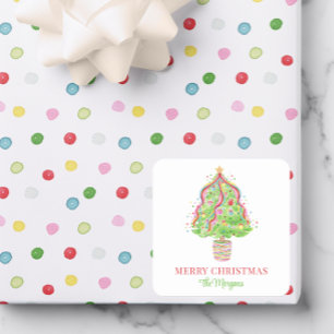Watercolor Confetti Christmas Tree Square Sticker