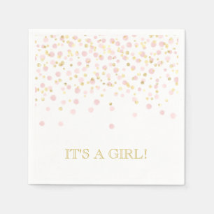 Watercolor Confetti It's A Girl Pink Gold Elegant Napkin
