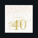 Watercolor Confetti Look Who's 40 Elegant Birthday Napkin<br><div class="desc">Watercolor Confetti in Pink & Gold on white background with custom LOOK WHO'S 40 in gold. Easy to personalize age,  text. Elegant party decor for ANY Birthday at ANY age. Modern,  Chic,  Fun. Mix and match entire Birthday Collection by TMCdesigns.</div>