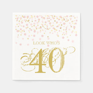 Watercolor Confetti Look Who's 40 Elegant Birthday Napkin