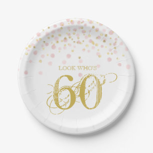 Watercolor Confetti Look Who's 60 Elegant Birthday Paper Plate