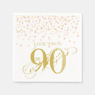 Watercolor Confetti Look Who's 90 Elegant Birthday Napkin