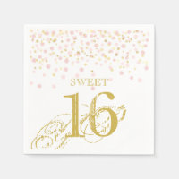 Watercolor Confetti Sweet 16 Elegant Pink Gold