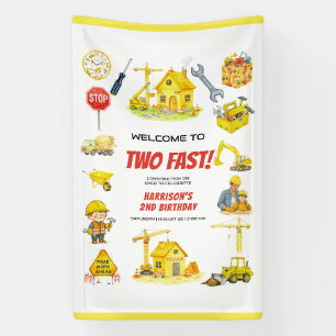 Watercolor Construction 2nd Birthday Party  Banner