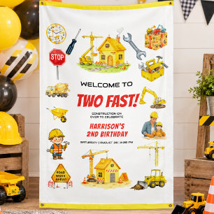 Watercolor Construction 2nd Birthday Party Banner