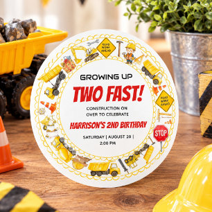 Watercolor Construction 2nd Birthday Party Classic Round Sticker