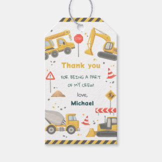 Watercolor Construction Birthday Party  Gift Tags