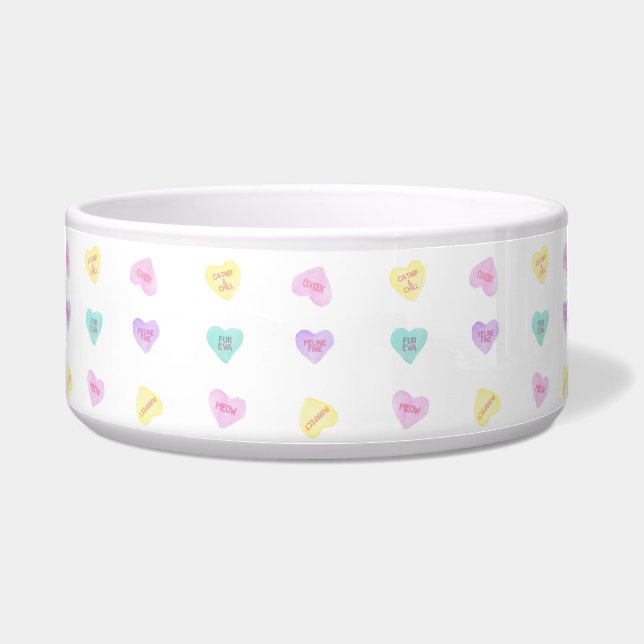 Watercolor Convo Heartz Cat Pattern Pet Bowl (Front)