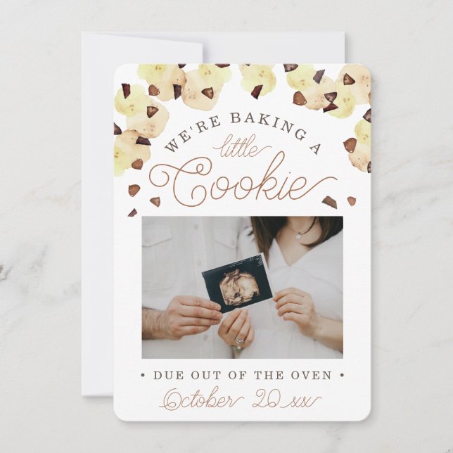 Watercolor Cookie Pregnancy Photo Announcement (Front)