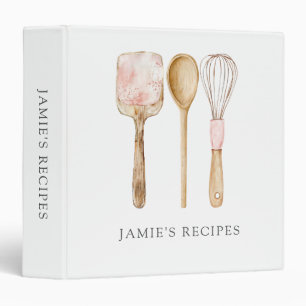 Watercolor Cooking Baking Kitchen Utensils Name Binder