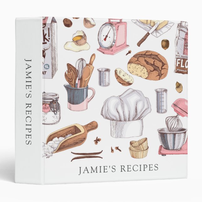 Watercolor Cooking Baking Kitchen Utensils Name Binder (Front/Spine)