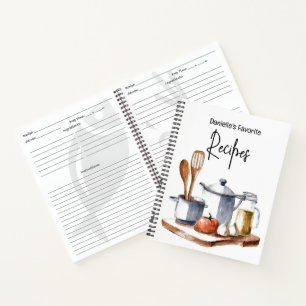 Watercolor cooking theme personalized recipe notebook