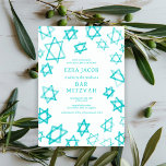 Watercolor Cool Aqua Star of David Bar Bat Mitzvah Invitation<br><div class="desc">Perfect card to announce a bat mitzvah, bar mitzvah or other Jewish celebration! Hand made watercolor art for you on the front and back side! FULLY CUSTOMIZABLE! Click on “Personalize” above to edit the text. Click "edit using design tool" to adjust the fonts, colours and placements and to delete the...</div>