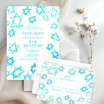 Watercolor Cool Aqua Star of David Bar Bat Mitzvah RSVP Card<br><div class="desc">Perfect response RSVP card for a bat mitzvah, bar mitzvah or other Jewish celebration! Hand made watercolor art for you on the front and back side! FULLY CUSTOMIZABLE! Click on “Personalize” above to edit the text. Click "edit using design tool" to adjust the fonts, colours and placements and to delete...</div>