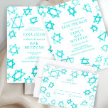 Watercolor Cool Aqua Star of David Bar Bat Mitzvah Save The Date<br><div class="desc">Perfect card to announce the upcoming date of a bat mitzvah, bar mitzvah or other Jewish celebration! Hand made watercolor art for you on the front and back side! FULLY CUSTOMIZABLE! Click on “Personalize” above to edit the text. Click "edit using design tool" to adjust the fonts, colours and placements...</div>