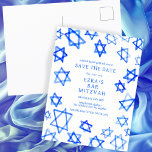 Watercolor Cool Blue Star of David Bar Bat Mitzvah Announcement Postcard<br><div class="desc">Perfect card to announce the upcoming date of a bat mitzvah, bar mitzvah or other Jewish celebration! Hand made watercolor art for you on the front and back side! FULLY CUSTOMIZABLE! Click on “Personalize” above to edit the text. Click "edit using design tool" to adjust the fonts, colours and placements...</div>