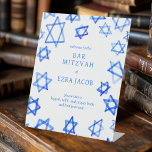 Watercolor Cool Blue Star of David Bar Bat Mitzvah Pedestal Sign<br><div class="desc">Perfect sign for a bat mitzvah, bar mitzvah or other Jewish celebration! Hand made watercolor art for you on the front! FULLY CUSTOMIZABLE! Click on “Personalize” above to edit the text. Click "edit using design tool" to adjust the fonts, colours and placements. Different sign styles and colours also available in...</div>