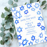 Watercolor Cool Blue Star of David Bar Bat Mitzvah Save The Date<br><div class="desc">Perfect card to announce the upcoming date of a bat mitzvah, bar mitzvah or other Jewish celebration! Hand made watercolor art for you on the front and back side! FULLY CUSTOMIZABLE! Click on “Personalize” above to edit the text. Click "edit using design tool" to adjust the fonts, colours and placements...</div>