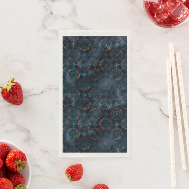 Watercolor Copper Patina Damask Pattern Napkin (Insitu)