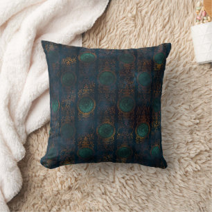 Watercolor Copper Patina Damask Pattern Throw Pillow
