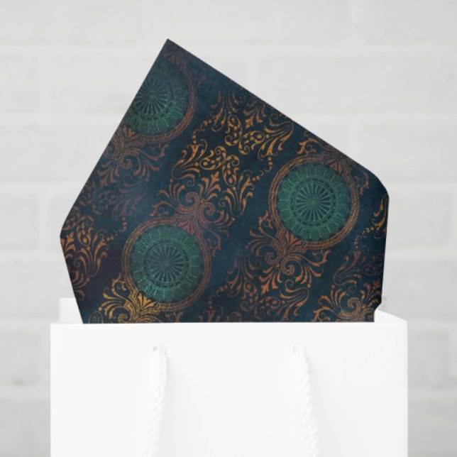 Watercolor Copper Patina Damask Pattern  Tissue Paper (Gift Bag)