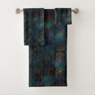 Watercolor Copper Patina Damask Pattern Towel